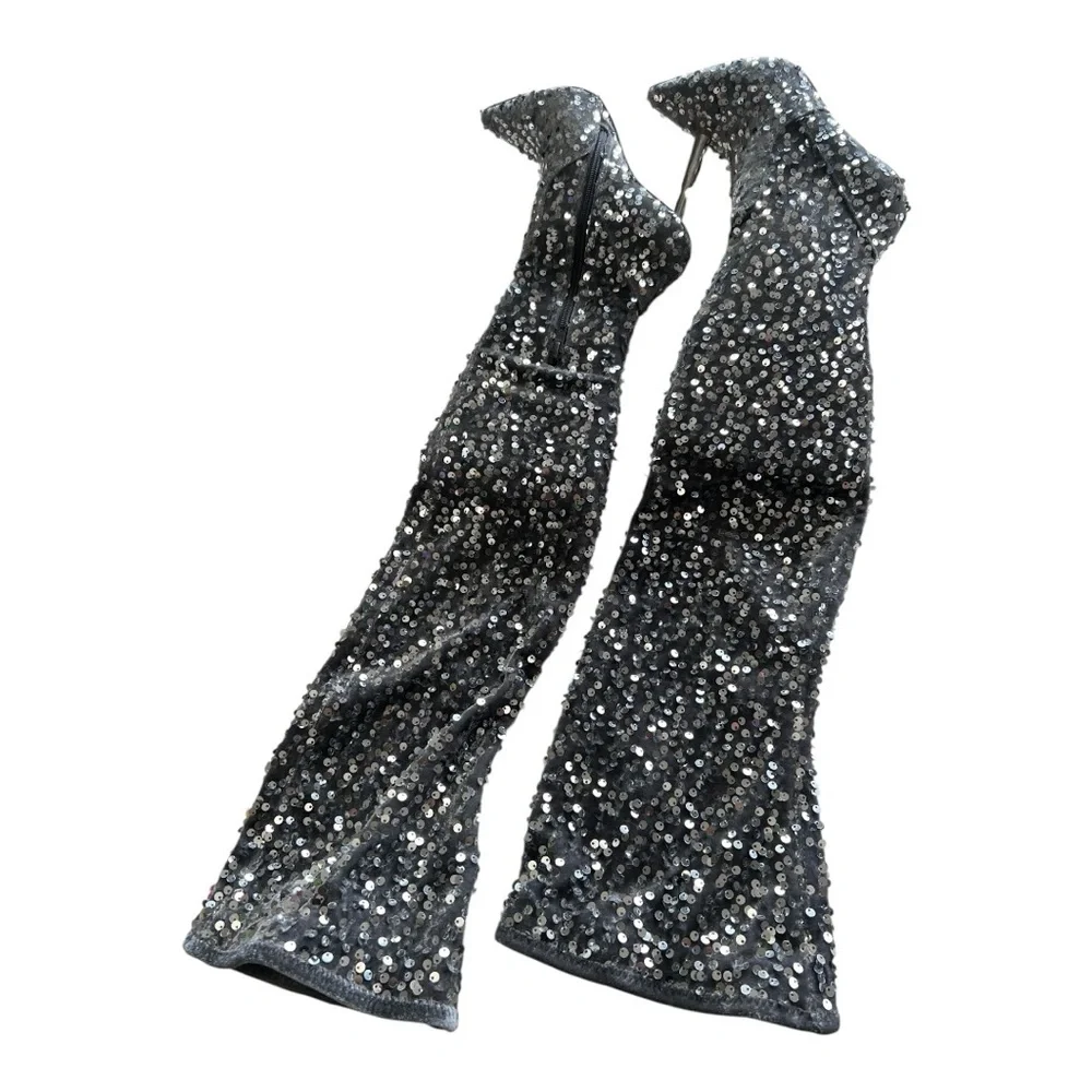 Steve Madden Vivee Silver Sequined Evening Over The Knee-High Boots Size 5M